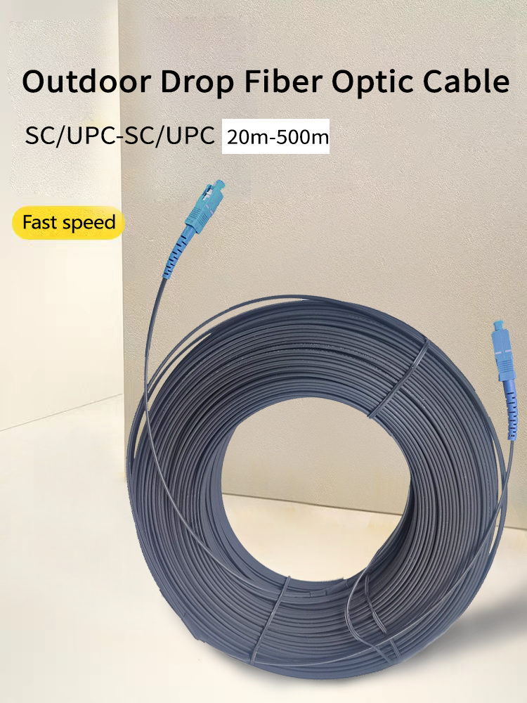FTTH 20-500M Outdoor Drop Fiber Optic Cable SC UPC-SC UPC Single Mode Single Fiber Durable Network