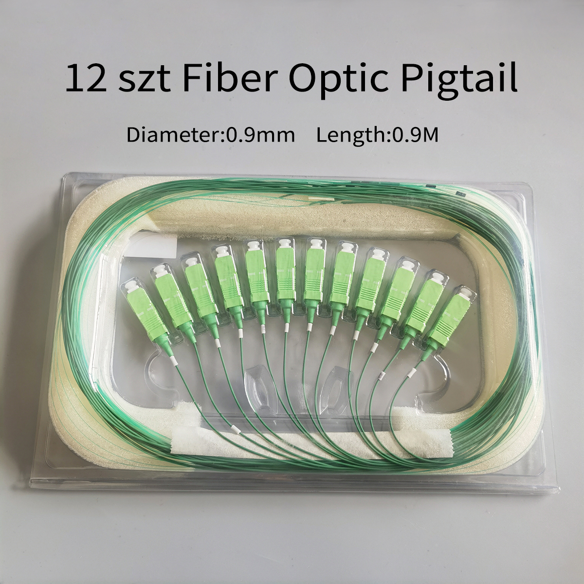 FTTH SC/APC Fiber Optic Pigtail 12Pcs Single Mode Indoor 0.9mm 0.9M Optical Fiber Extension Cord