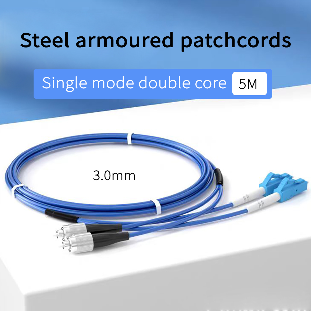 FTTH Fiber Optic Cable Armoured Patch Cord LC UPC to FC UPC 5M 3.0mm Dual Core Network Cable FTTH Fiber Optic Cable Armoured Patch Cord LC UPC to FC UPC 5M 3.0mm Dual Core Network Cable