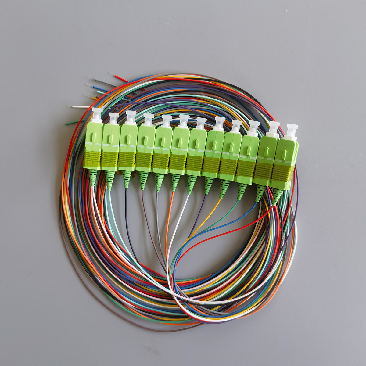 FTTH Fiber Optic Network Pigtail Cable 12-Core Single Mode SC/APC 2M 0.9mm Indoor Patchcord